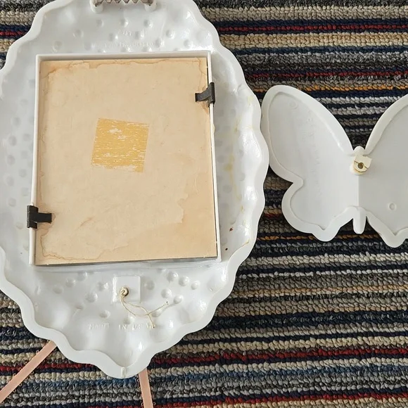 Vintage Wall Decor White Hobnail SET 5 Matching Burwood Baskets Mirror Butterfly - Picture 16 of 17